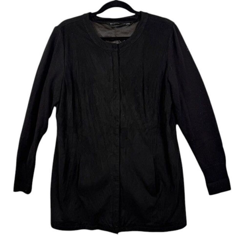 H by Halston Faux Suede Jacket w/‎ Sweater Knit Sleeves Black Zip Front Size 14